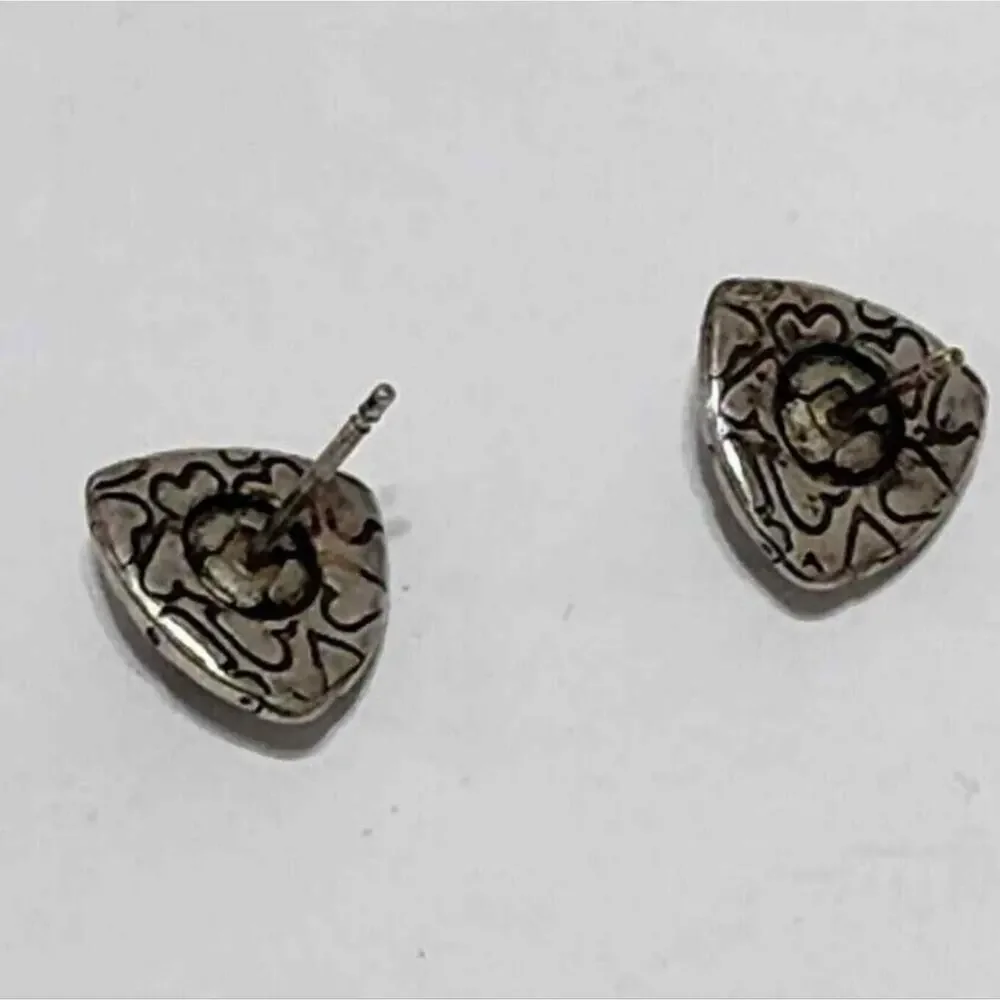 Brighton Vintage Scrolled Retired‎ Triangle silver and Black Stud Earrings